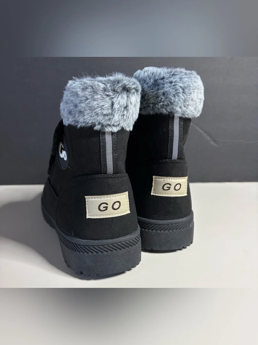 Black Faux Fur Cuff Suede Winter Boots